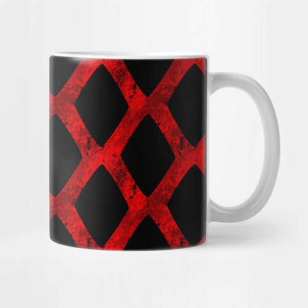 Red Grid Cube Geometric Dark Pattern by DeneboArt